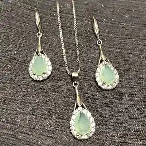 ست نقره 925 مدل اشک سبز نگین دار H — تصویر ۴