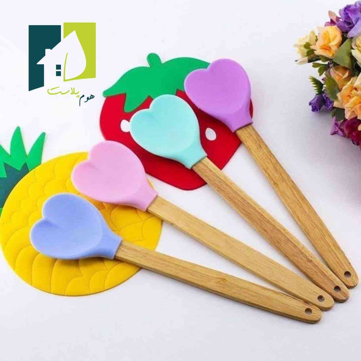 کفگیر سیلیکونی طرح قلب دسته چوبی — تصویر ۷