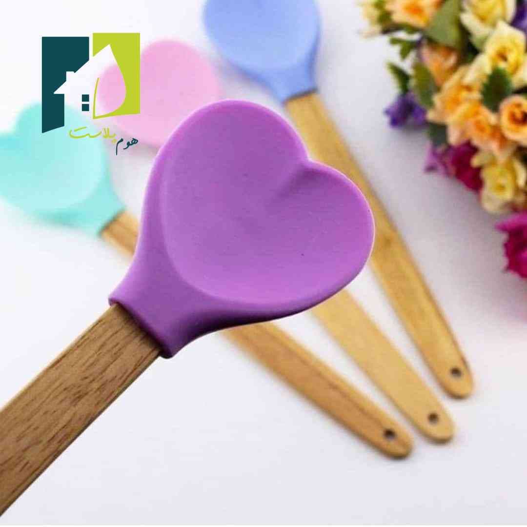 کفگیر سیلیکونی طرح قلب دسته چوبی — تصویر ۶