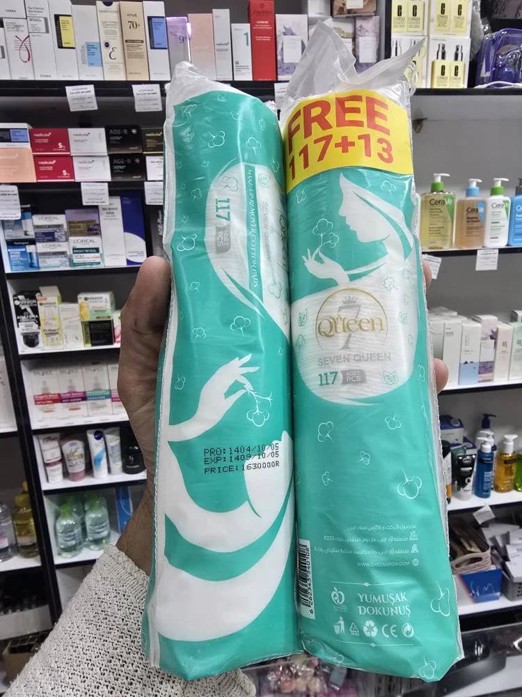 پد آرایش پاک کن سون کوئین پنبه خالص دور دوخت بسته ۱۳۰ عددی(پد دیسکی،پد سکه ای)