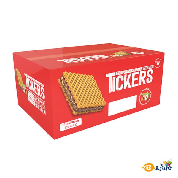ویفر کاکائویی فندقی با تکه های فندق تیکرز 22 گرم (بسته 32 عددی) — تصویر ۹