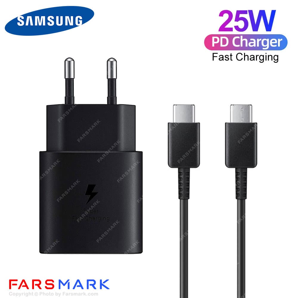 سوپر فست شارژر 25 وات اصلی سامسونگ Samsung Galaxy A52 به همراه کابل دو سر Type-C مدل EP-TA800