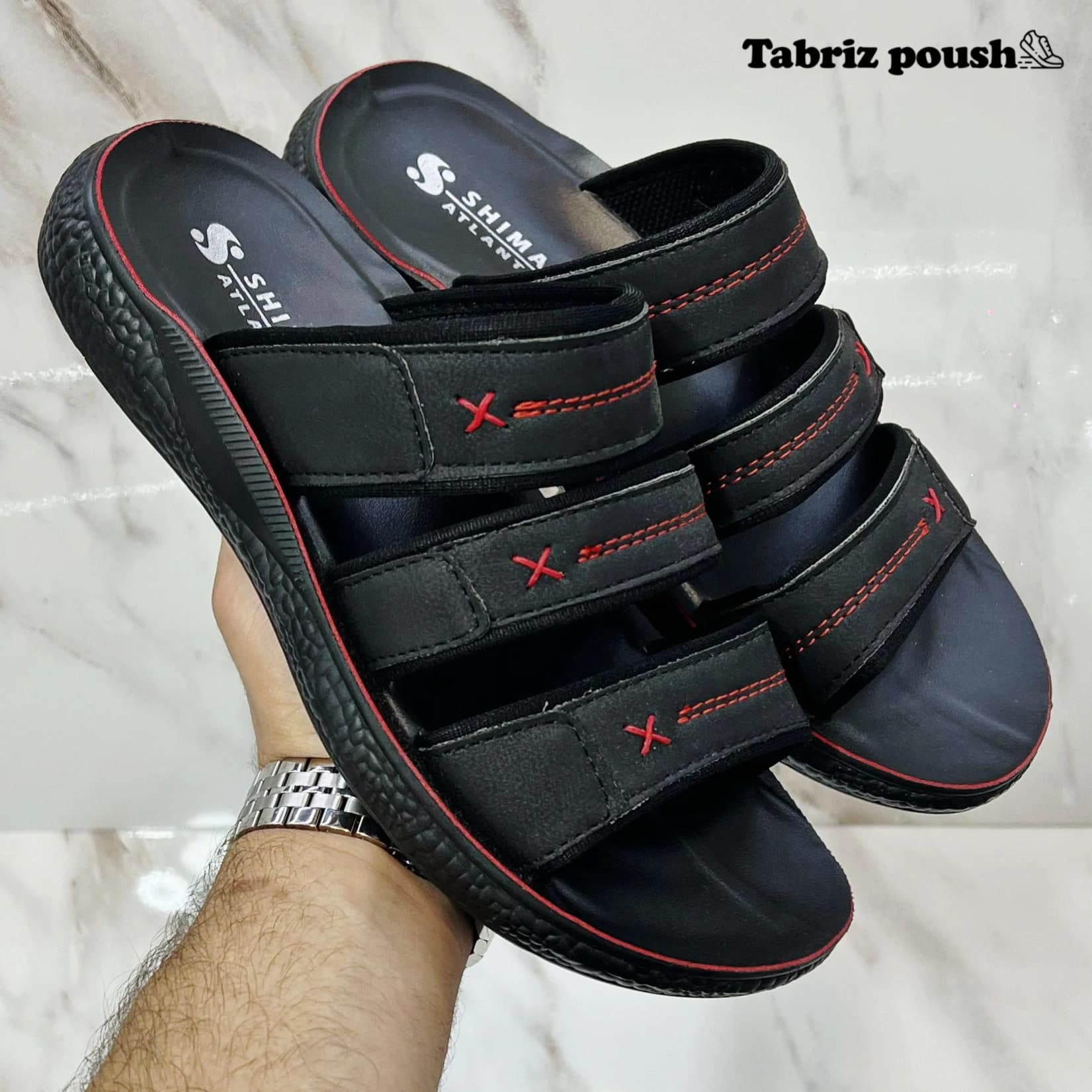 دمپایی مردانه طبی شیما مدل آتلانتا مشکی زیره تزریق (صندل مردانه) کد 502 سایز 40 41 42 تبریز پوش — تصویر ۳