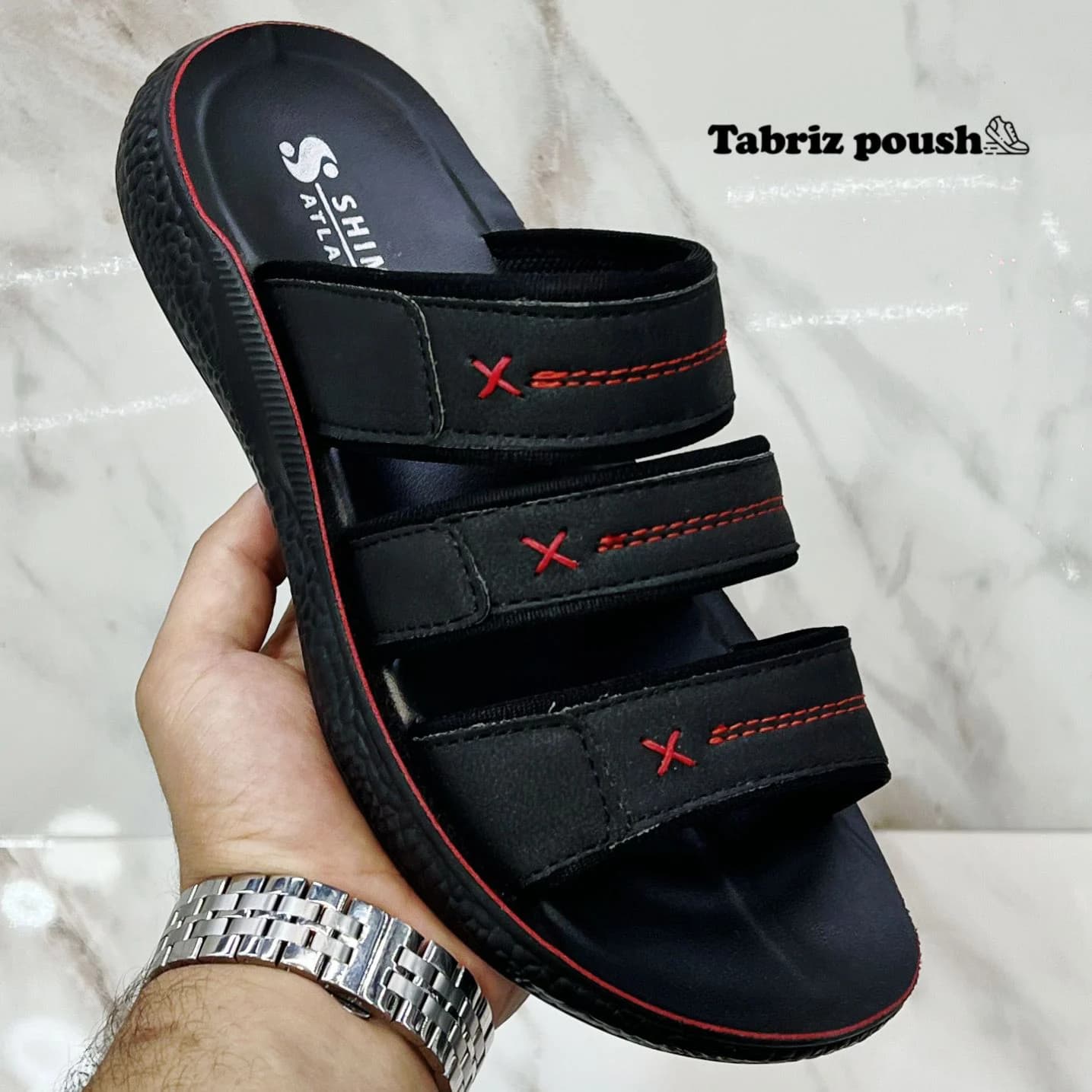 دمپایی مردانه طبی شیما مدل آتلانتا مشکی زیره تزریق (صندل مردانه) کد 502 سایز 40 41 42 تبریز پوش — تصویر ۲