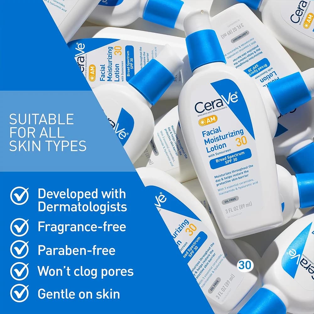 لوسیون آبرسان و مرطوبکننده صورت روز سراوی SPF30 مدل AM حجم 89 میلیلیتر — تصویر ۵