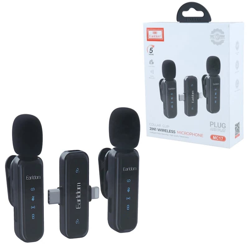 میکروفون یقه ای بی سیم دوتایی ارلدام ET-MC17 Type-C / Lightning — تصویر ۹