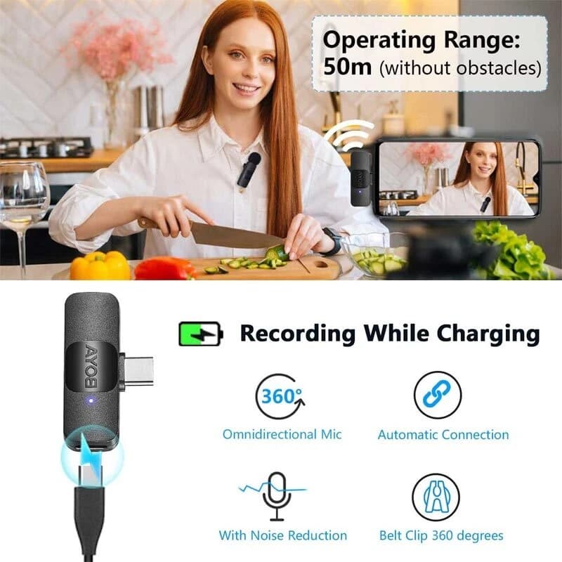 میکروفون یقه ای بی سیم دوتایی بویا BY-V20 Type-C — تصویر ۱۱