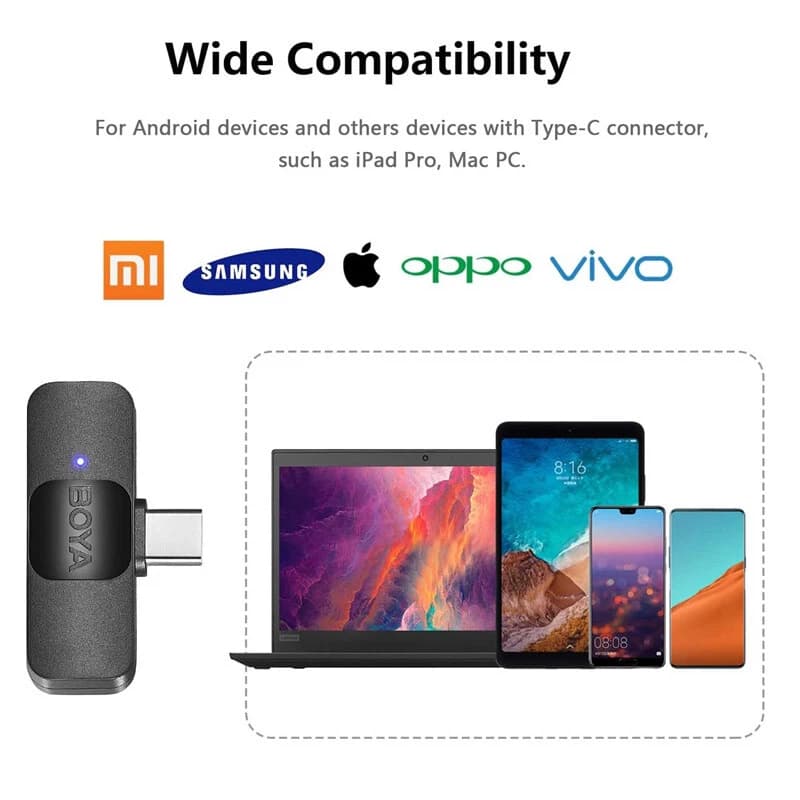میکروفون یقه ای بی سیم دوتایی بویا BY-V20 Type-C — تصویر ۷