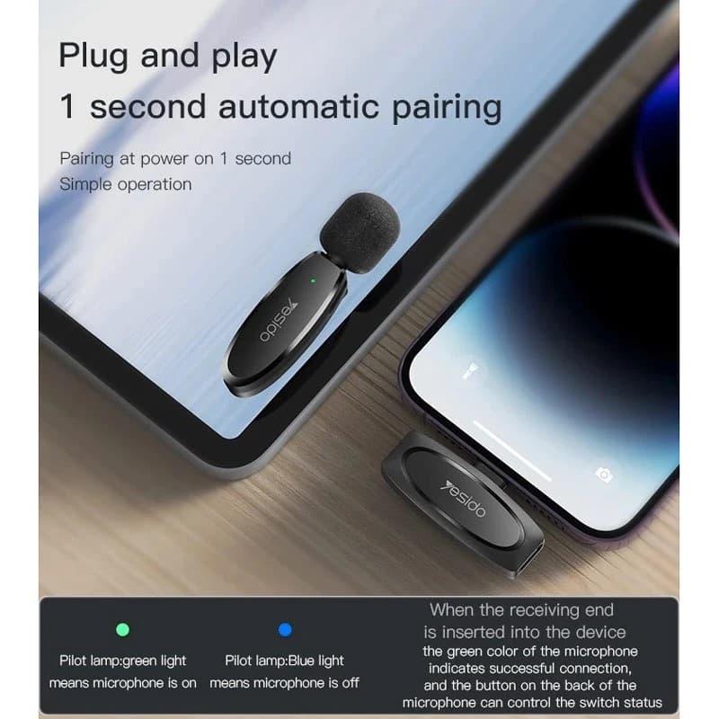 میکروفون یقه ای بی سیم دوتایی یسیدو KR14 Lightning — تصویر ۴