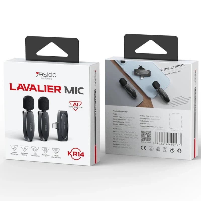 میکروفون یقه ای بی سیم دوتایی یسیدو KR14 Lightning — تصویر ۸