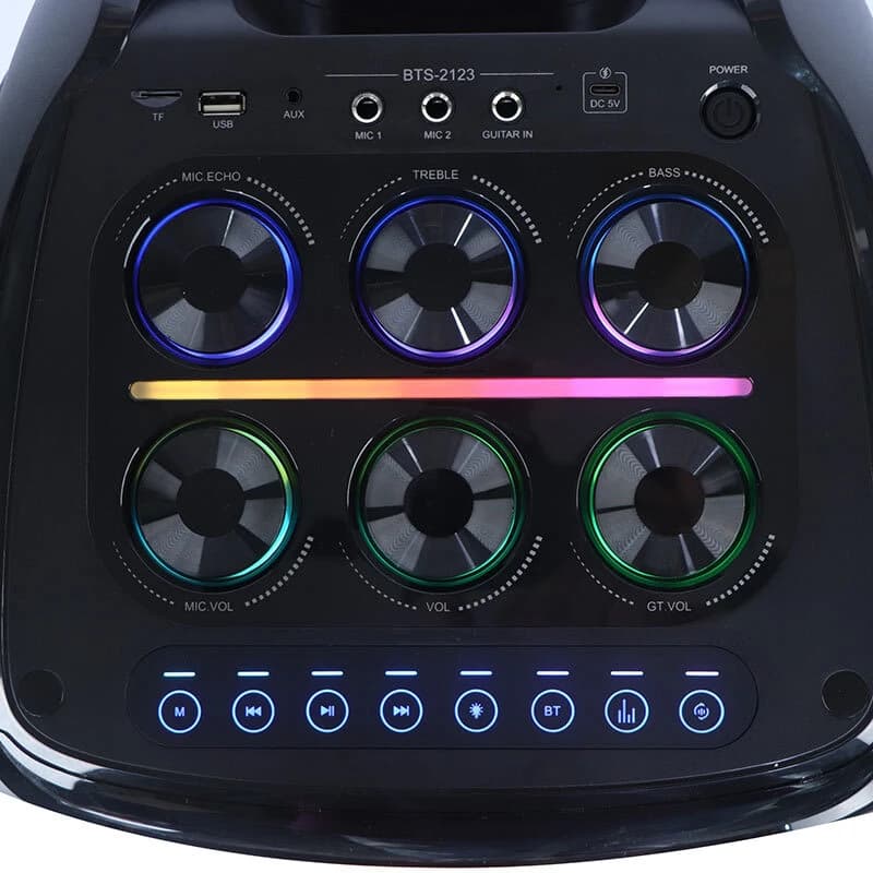 اسپیکر چمدانی بلوتوثی برودو BTS-2123 + میکروفون و ریموت کنترل — تصویر ۵