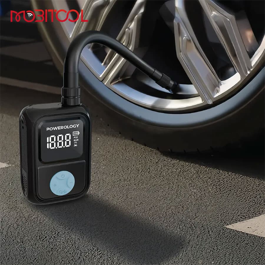 پمپ باد شارژی پاورولوژی Powerology Portable Electric Tire Inflator PSM018 — تصویر ۳