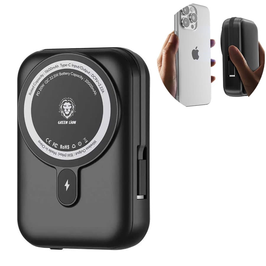 پاوربانک 20 هزار مگ سیف گرین لاین همراه با کابل تایپ سی Green Lion Monaco Magsafe 20000mah Power Bank