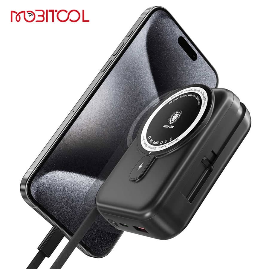 پاوربانک 20 هزار مگ سیف گرین لاین همراه با کابل تایپ سی Green Lion Monaco Magsafe 20000mah Power Bank — تصویر ۳
