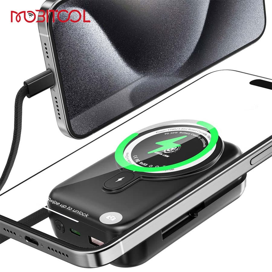 پاوربانک 20 هزار مگ سیف گرین لاین همراه با کابل تایپ سی Green Lion Monaco Magsafe 20000mah Power Bank — تصویر ۵