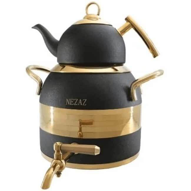 کتری قوری طرح ترک مشکی طلایی استیل نزاز (قوری استیل) کد 2605 — تصویر ۲