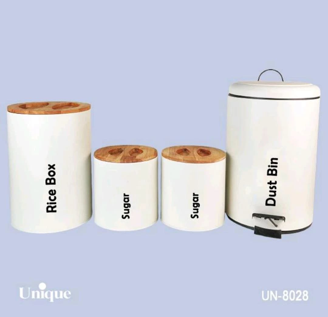 سرویس آشپزخانه 4 پارچه سفید درب بامبو یونیک کد UN-8028 — تصویر ۳