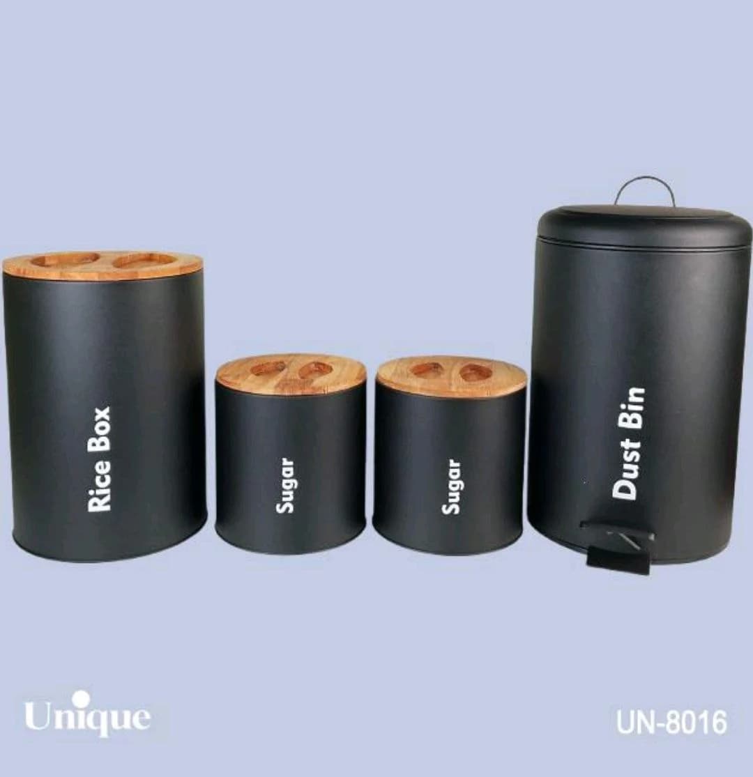 سرویس آشپزخانه 4 پارچه مشکی مات درب بامبو یونیک کد UN-8016 — تصویر ۳