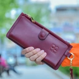 کیف پول زنانه چرم طبیعی چرم گاوی کیف گوشی چرم طبیعی کیف مدارکی زنانه — تصویر ۵