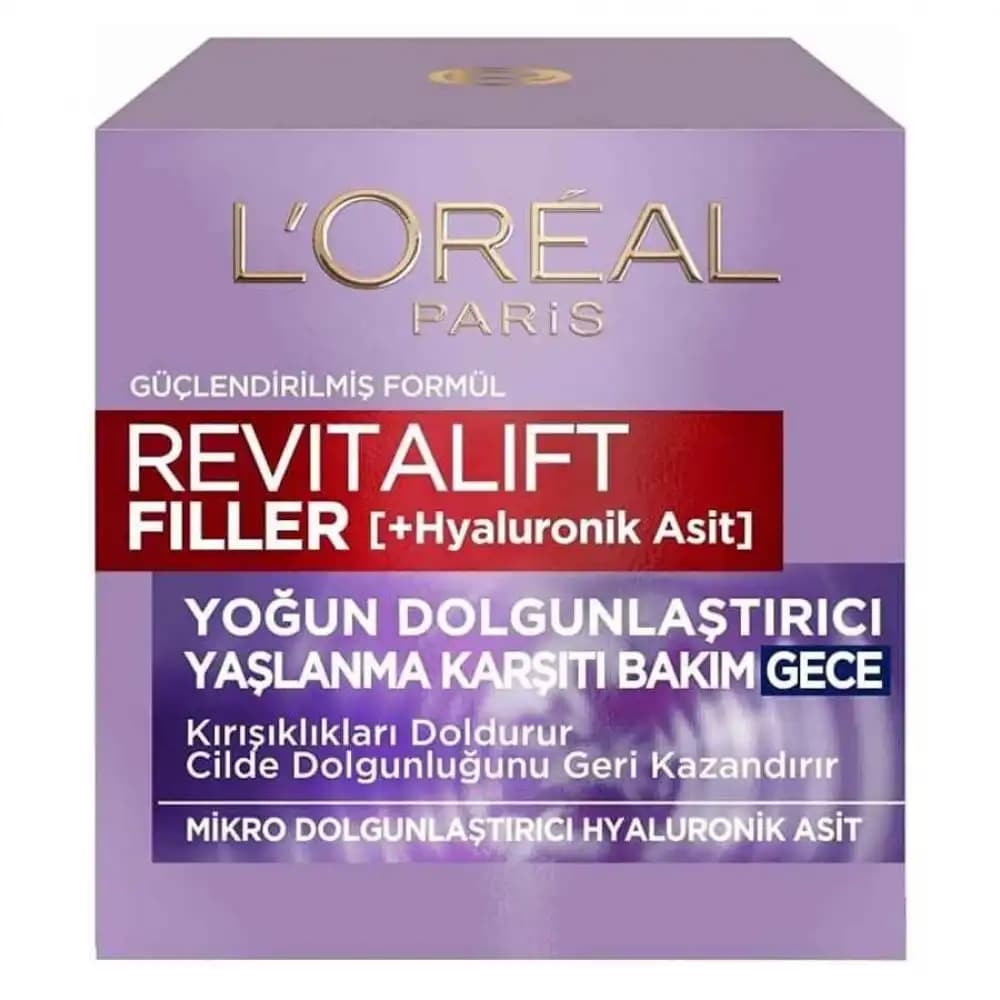 کرم شب ضد چروک لورال Loreal مدل Revitalift Filler حاوی هیالورونیک اسید حجم 50 میل — تصویر ۲