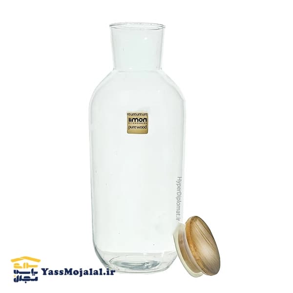بطری آب لیمون مدل پیرکس درب چوبی گنجایش 1.1 لیتر