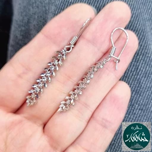 گوشواره نقره شاهکار تمام تراش عیار 925 و آبکاری طلاسفید