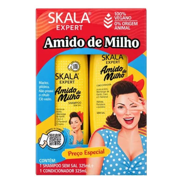 پک شامپو و نرم‌کننده آبرسان نشاسته ذرت موی فر اسکالا Skala Amido de Milho Shampoo & Conditioner Pack