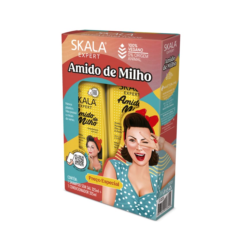 پک شامپو و نرم‌کننده آبرسان نشاسته ذرت موی فر اسکالا Skala Amido de Milho Shampoo & Conditioner Pack — تصویر ۲