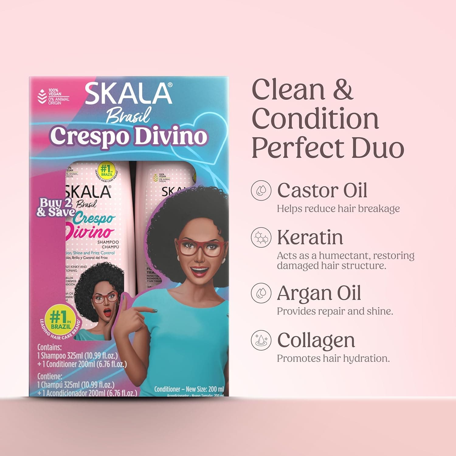 پک شامپو و نرم‌کننده موی فر ترمیم کننده اسکالا مدل کرسپو دیوینو Skala Crespo Divino Shampoo & Conditioner Pack — تصویر ۹