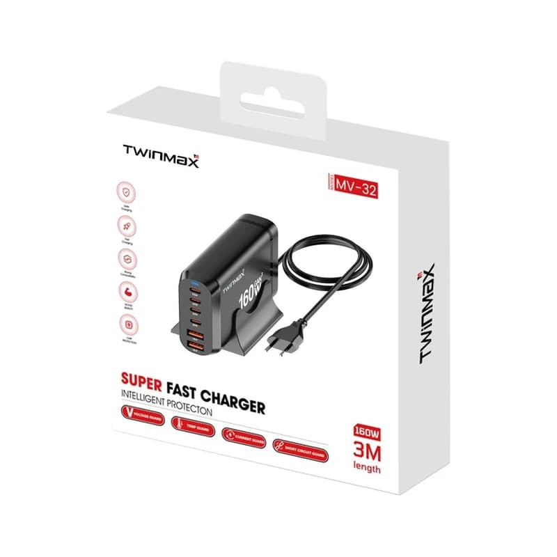 شارژر رومیزی 160 وات شش پورت تویین مکس مدل MV-32 — تصویر ۳