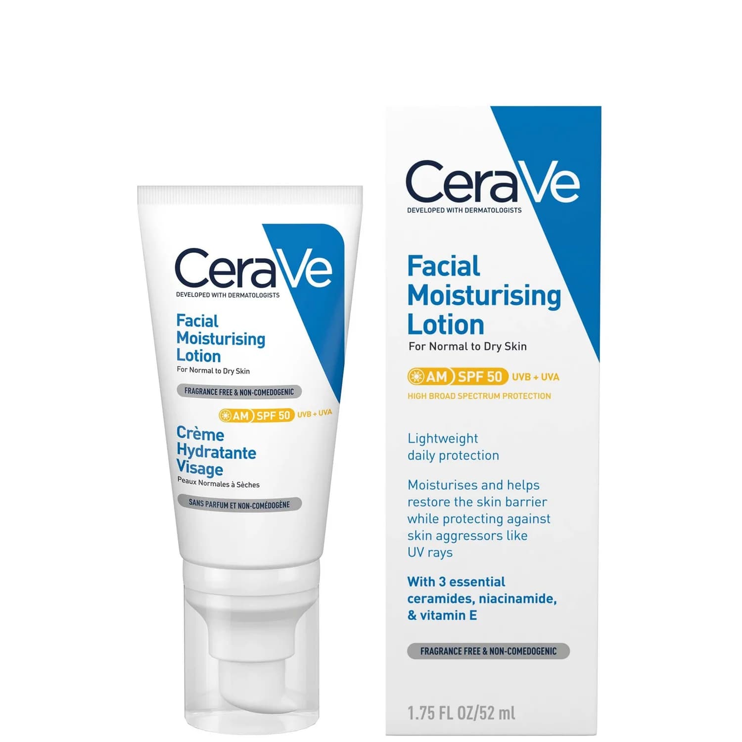 کرم مرطوب کننده صورت سراوی با SPF50 حاوی سرامید، نیاسینامید و ویتامین E مناسب پوست معمولی و خشک 52 میل — تصویر ۹