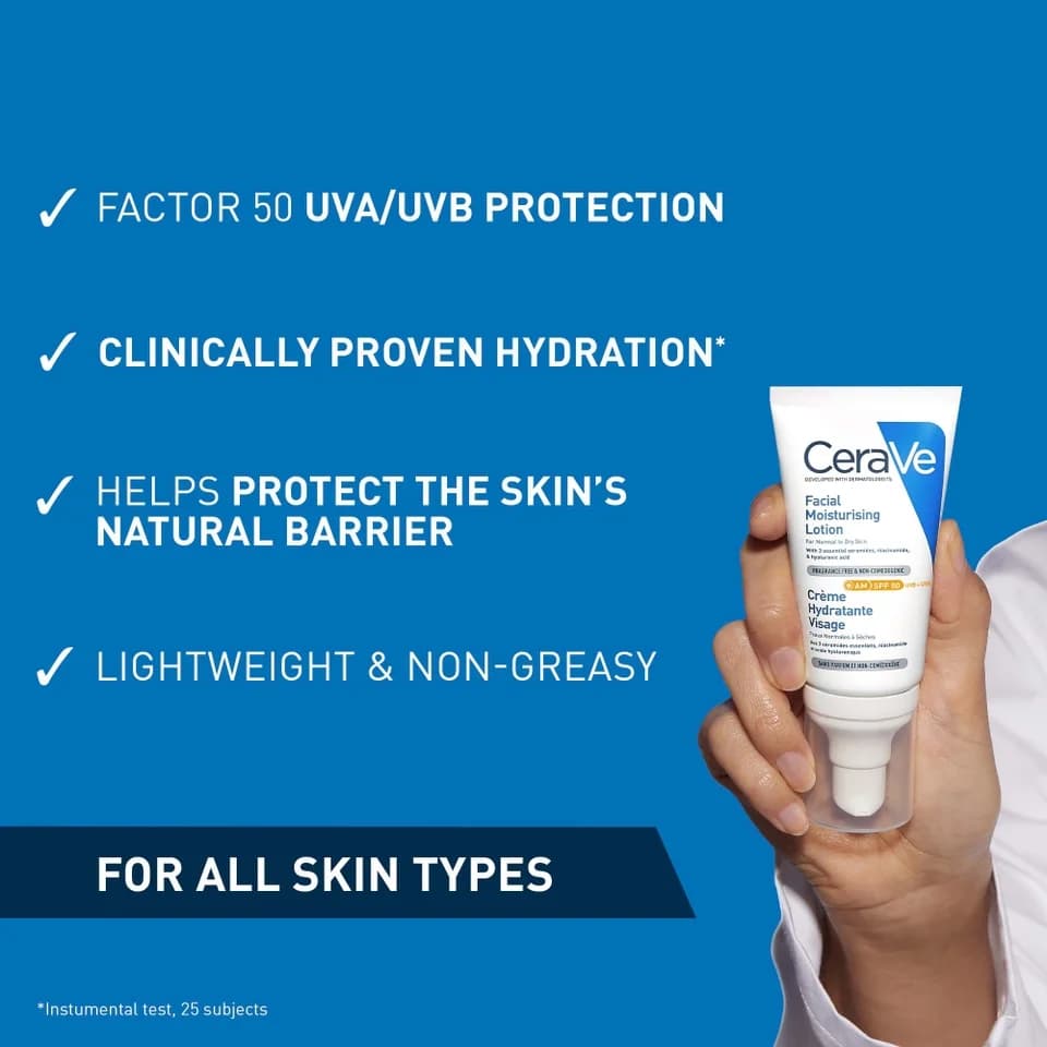 کرم مرطوب کننده صورت سراوی با SPF50 حاوی سرامید، نیاسینامید و ویتامین E مناسب پوست معمولی و خشک 52 میل — تصویر ۱۰