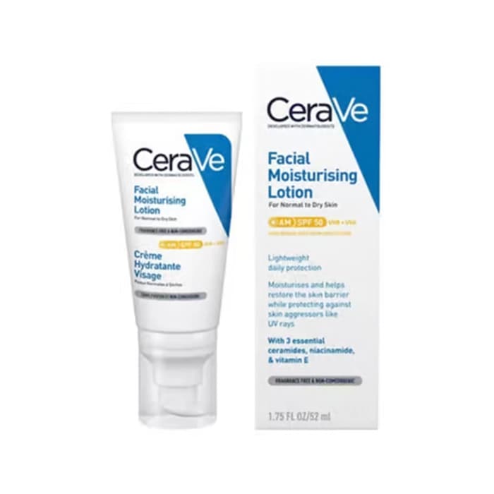 کرم مرطوب کننده صورت سراوی با SPF50 حاوی سرامید، نیاسینامید و ویتامین E مناسب پوست معمولی و خشک 52 میل — تصویر ۴