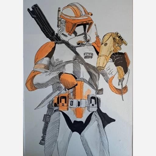 تابلو نقاشی ترکیبی آبرنگ و مدادرنگی commander cody از starwars