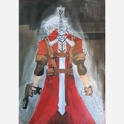 تابلو نقاشی ترکیبی مدادرنگی و آبرنگ طرح دانته از devil may cry — تصویر ۳