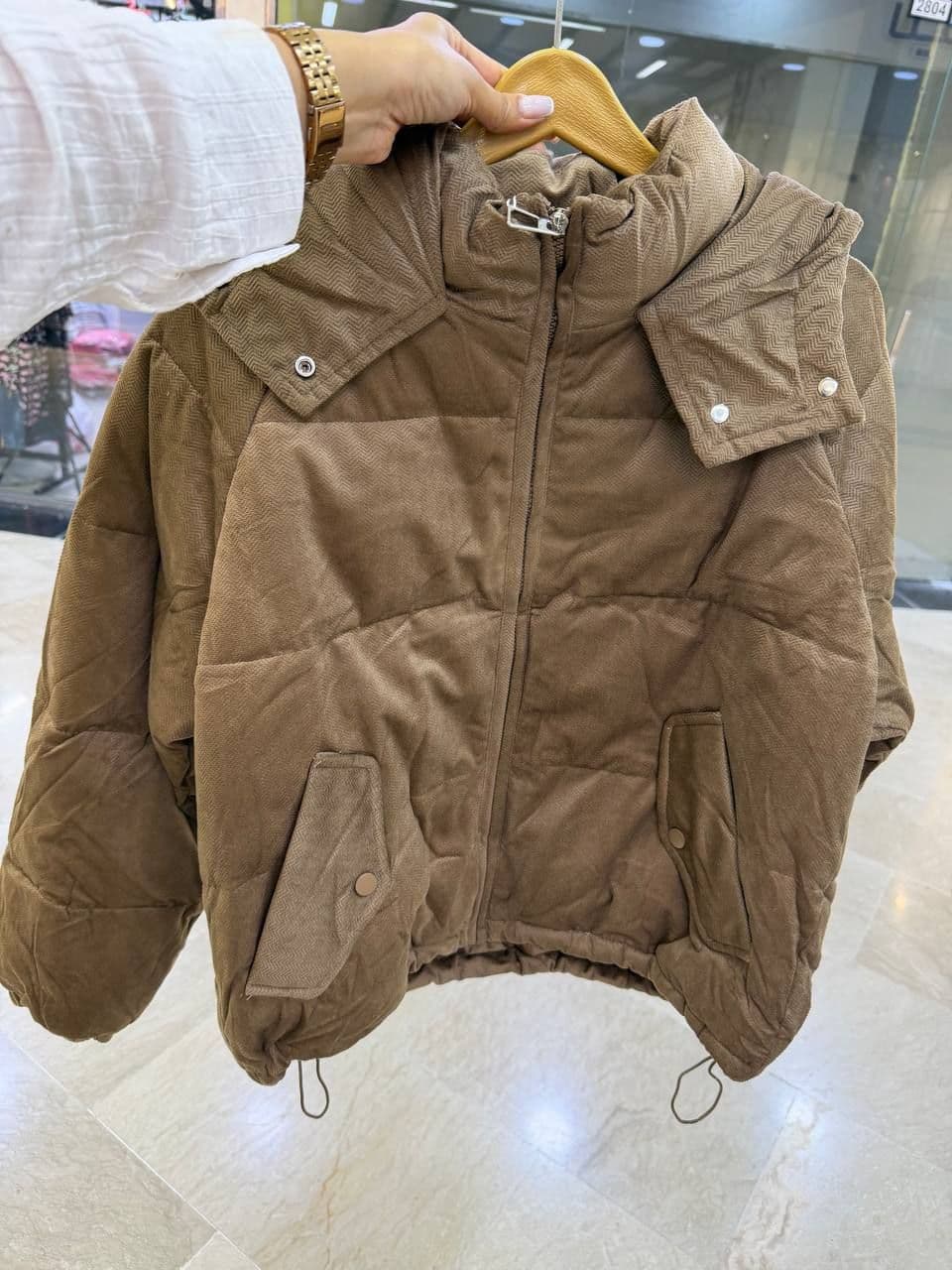 کاپشن مخمل کبریتی گرم بالا کلاه دار دخترانه و زنانه کد 9539 — تصویر ۷