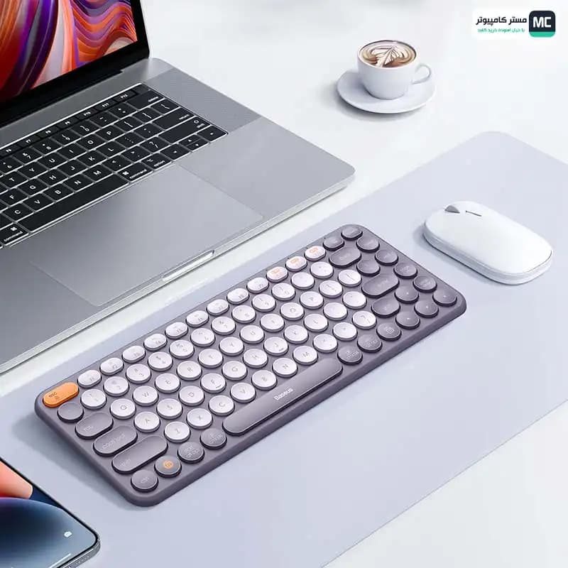 کیبورد بی سیم بیسوس مدل K01B Wireless Tri-Mode Frosted Gray — تصویر ۲