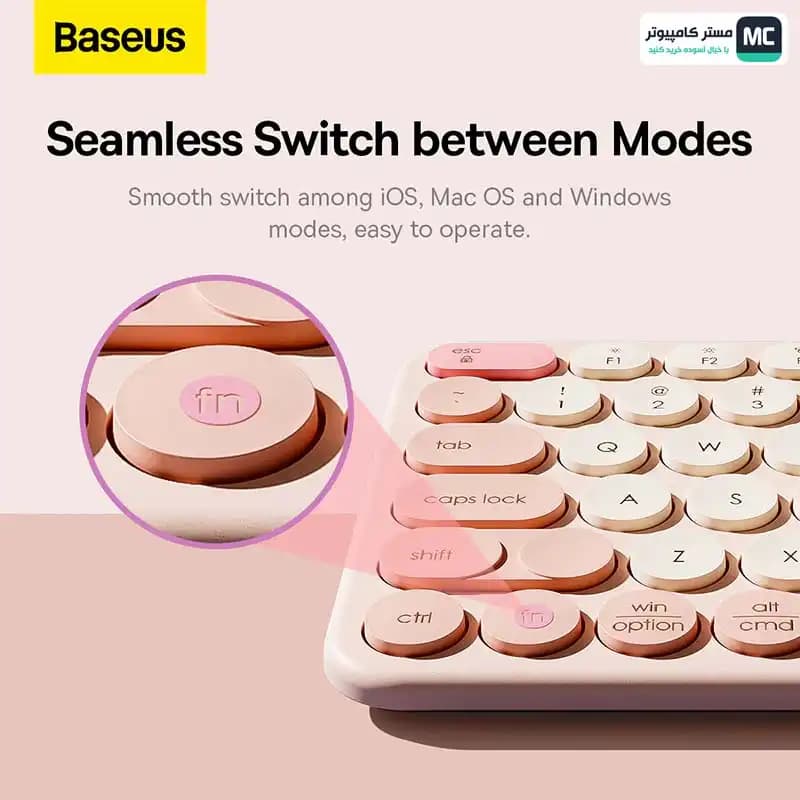 کیبورد بی سیم بیسوس مدل K01A Wireless Tri-Mode Baby Pink — تصویر ۴