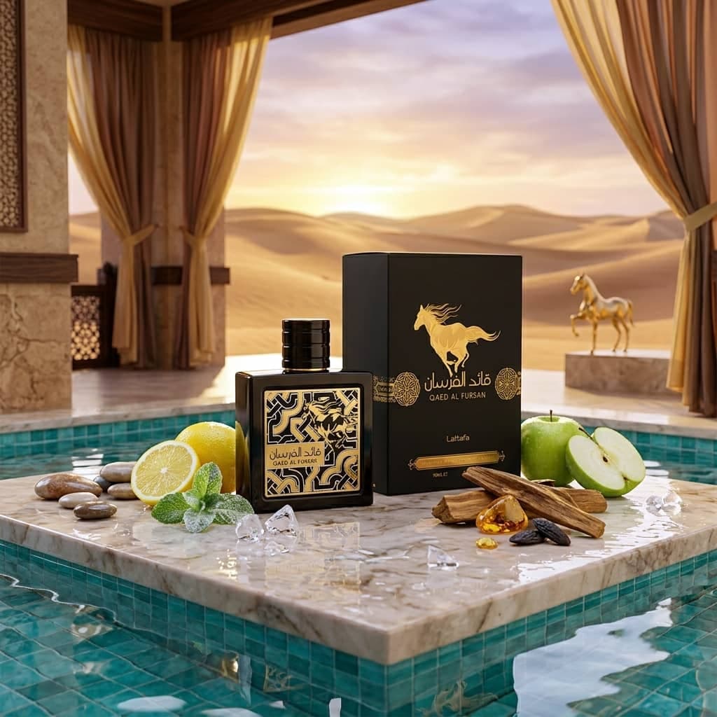 عطر ادکلن عربی زنانه مردانه قائد الفرسان لطافه رایحه پاکو رابان بلک ایکس اس (Lattafa Qaed Al Fursan) حجم 90 میل — تصویر ۱۰