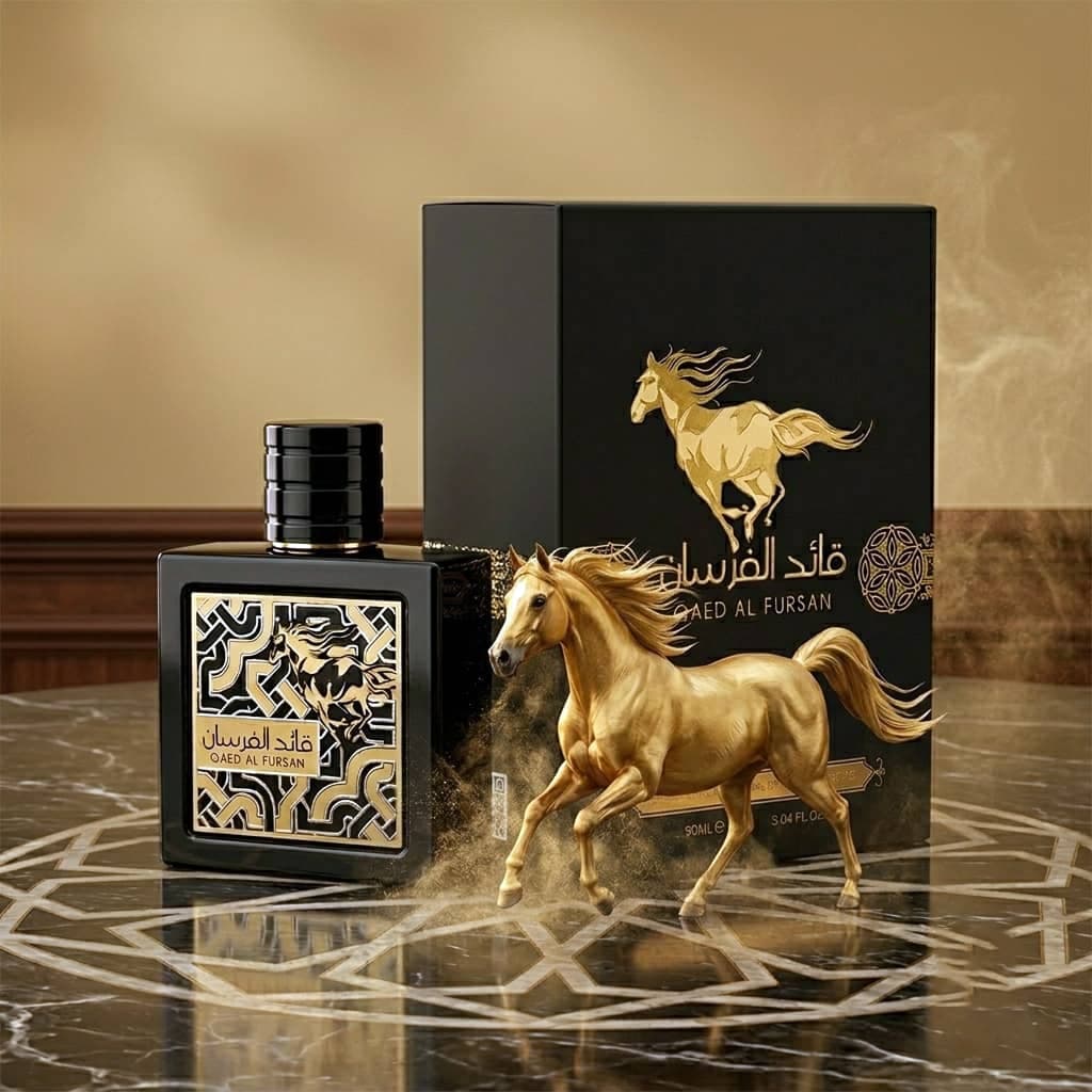 عطر ادکلن عربی زنانه مردانه قائد الفرسان لطافه رایحه پاکو رابان بلک ایکس اس (Lattafa Qaed Al Fursan) حجم 90 میل — تصویر ۶