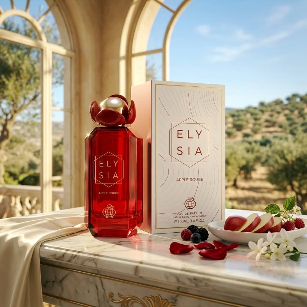 عطر ادکلن زنانه مردانه کایالی ایدن جویسی اپل 01 فراگرنس ورد مدل الیسیا اپل رژ (Fragrance World Elysia Apple Rouge) حجم 100 میل — تصویر ۵
