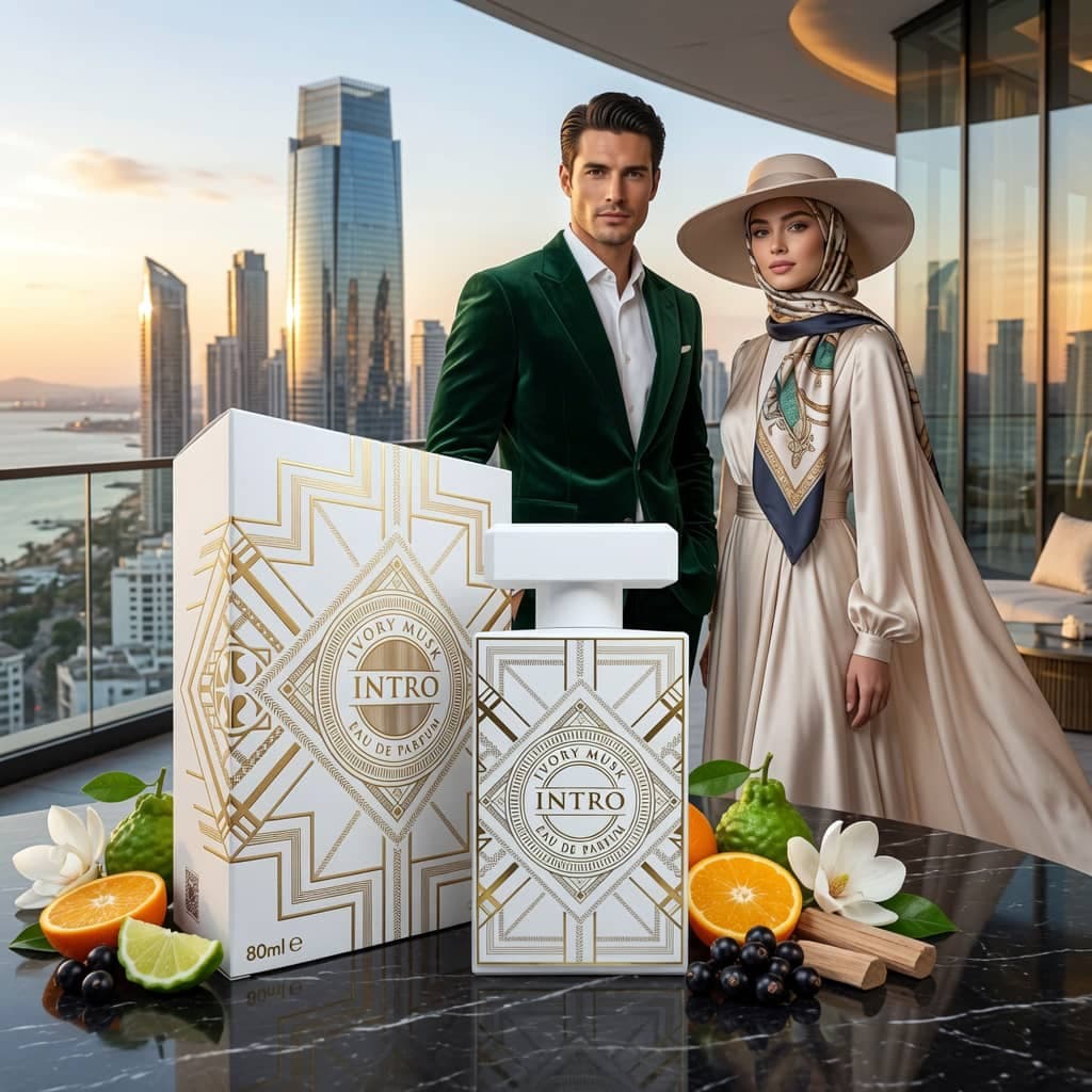 عطر ادکلن زنانه مردانه اینیشیو ماسک تراپی فراگرنس ورد مدل اینترو آیوری ماسک (Fragrance world Intro Ivory Musk) حجم 80 میل