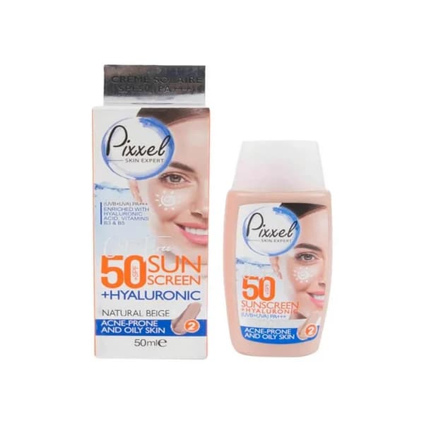 کرم ضدآفتاب 50 SPF (بژ طبیعی شماره 2) پوست چرب پیکسل 50 میلی لیتر Pixxel