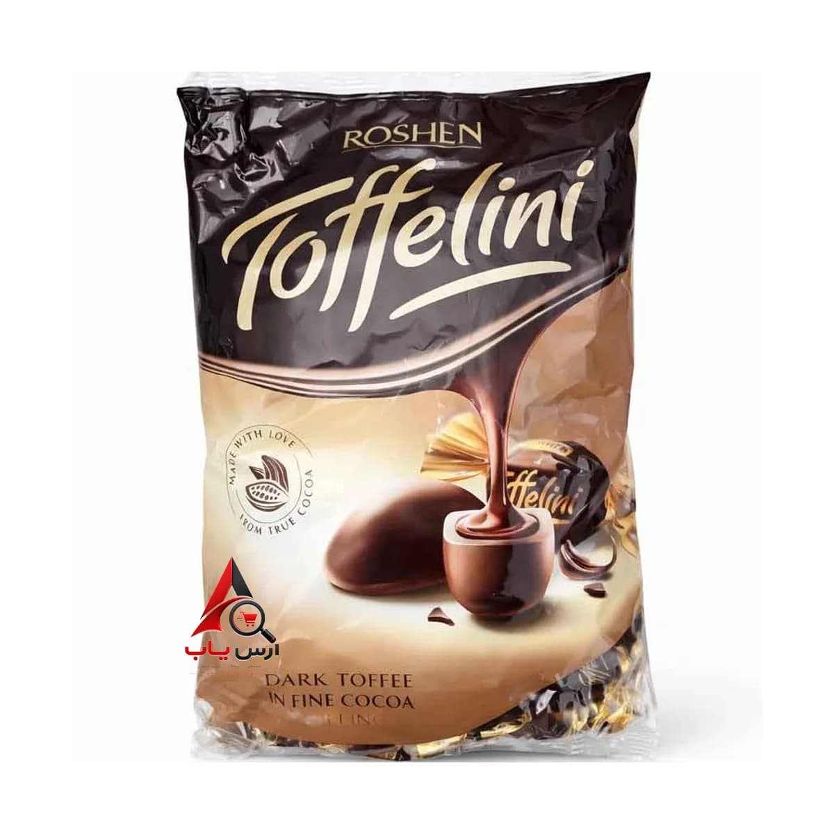 تافی شکلاتی کاکائویی تافلینی روشن Toffelini با مغز کرم شکلاتی بسته 1 کیلویی