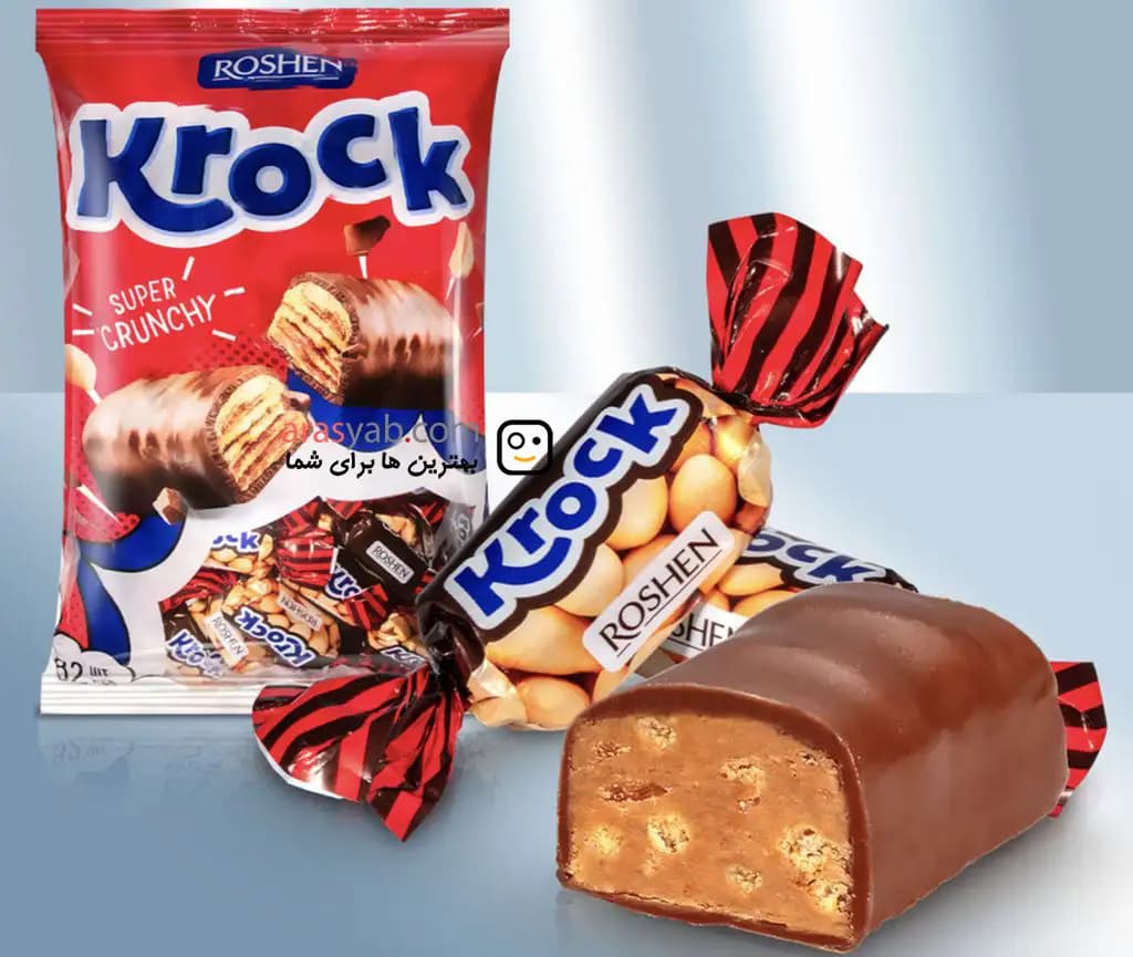 شکلات کروک روشن KROCK با خمیر بادام زمینی بسته 1 کیلویی — تصویر ۲