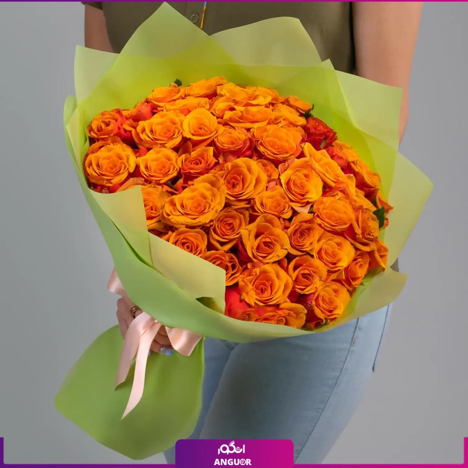 دسته گل رز نارنجی 50 شاخه 40 سانتی