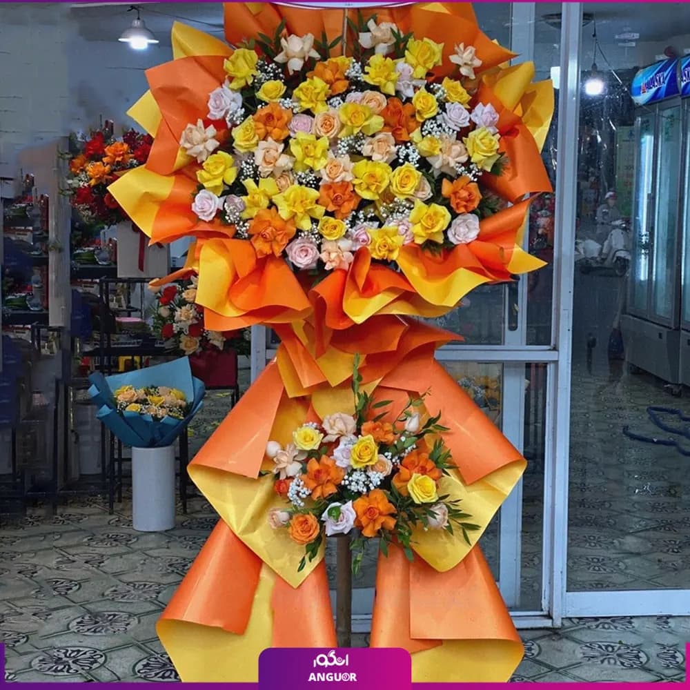 دسته گل قدی پایه‌دار غروب پاییز