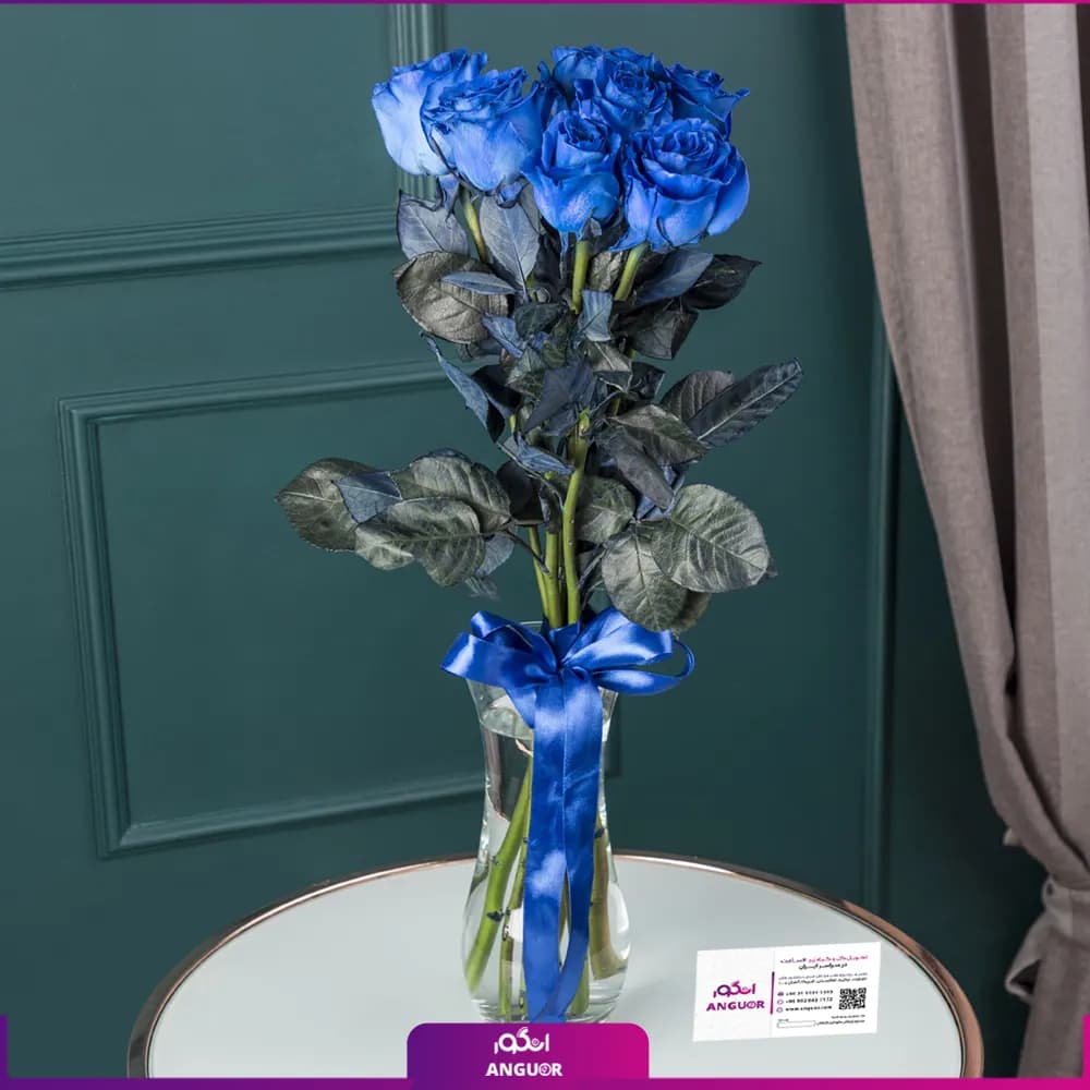 دسته گل رز آبی 7 شاخه 70سانتی