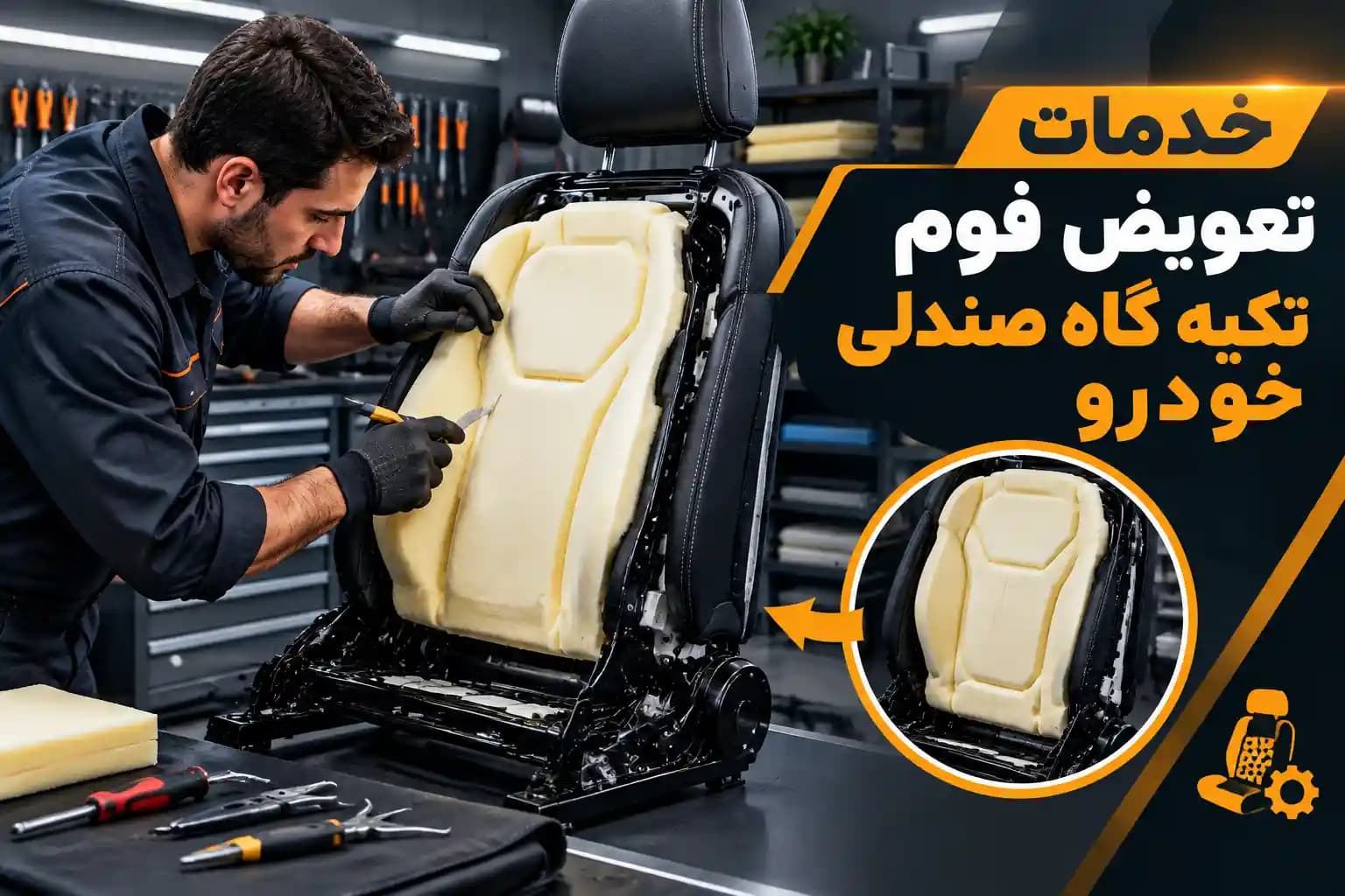 خدمات تعویض فوم تکیه گاه صندلی خودرو