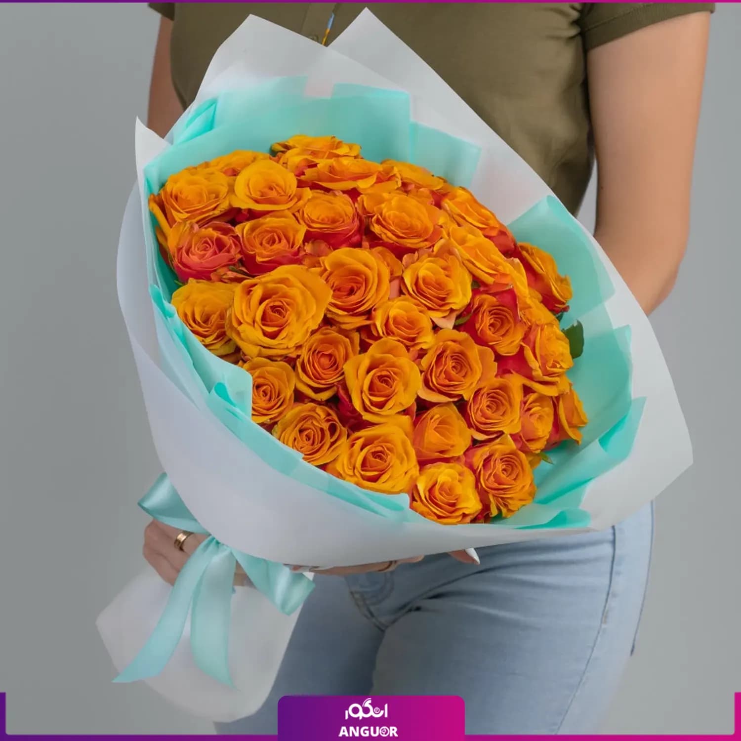 دسته گل رز نارنجی 35 شاخه 40 سانتی